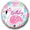 Globo redondo PartyStore de 18 pulgadas con diseño de flamenco rosa, hojas tropicales y texto Happy Birthday