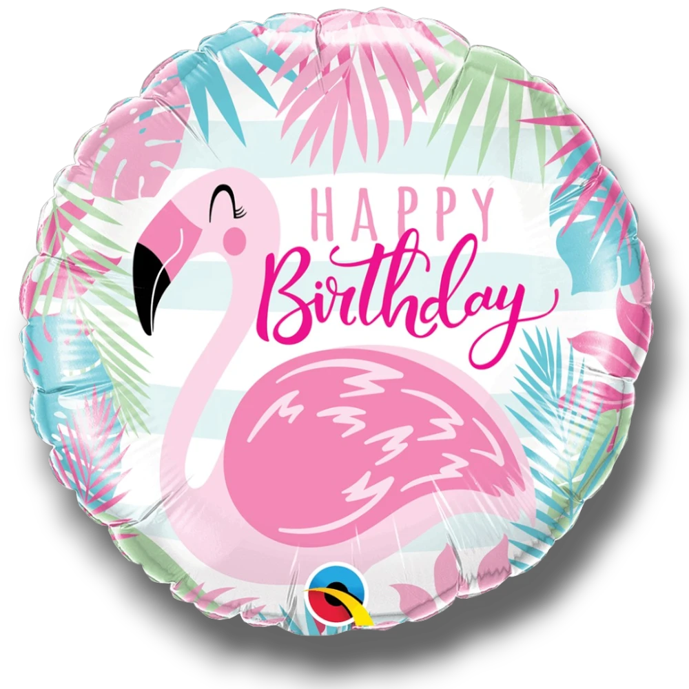 Globo redondo PartyStore de 18 pulgadas con diseño de flamenco rosa, hojas tropicales y texto Happy Birthday