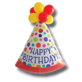 Globo de fiesta PartyStore de 36 pulgadas con forma de gorro de cumpleaños, lunares coloridos y globos en la punta.