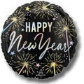Globo metalizado PartyStore de 18 pulgadas con diseño de fuegos artificiales y texto Happy New Year brillante
