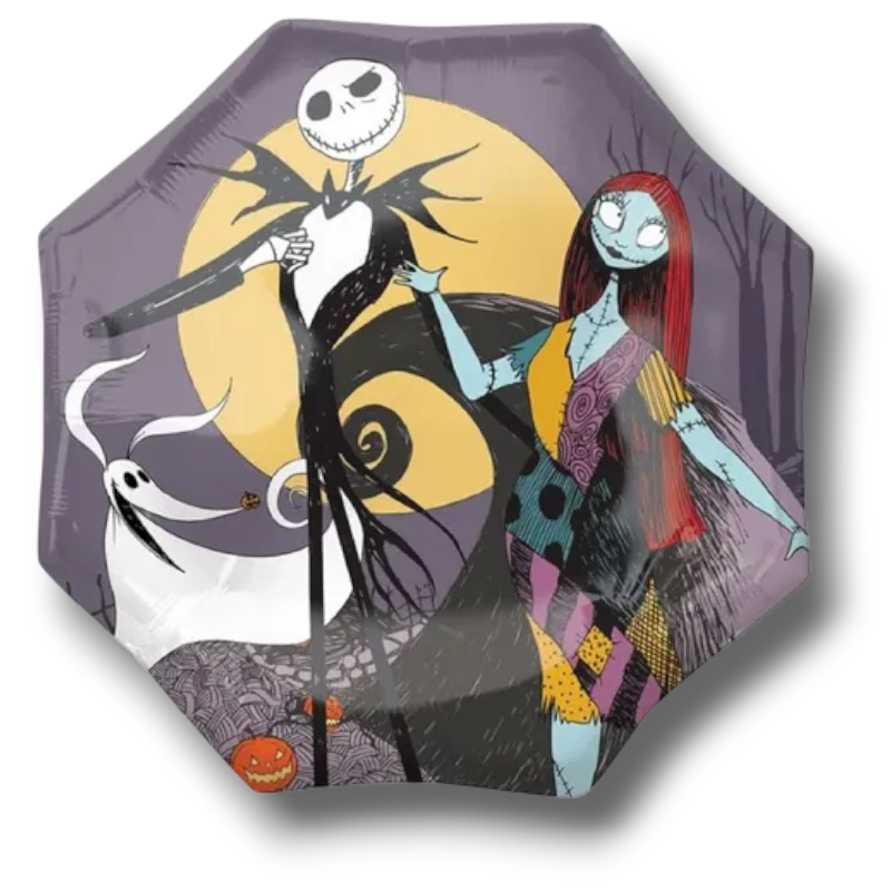 Globo de 36 pulgadas PartyStore con Jack Skellington, Sally y Zero de Pesadilla antes de Navidad sobre fondo lunar