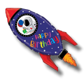Globo metalizado PartyStore con forma de nave espacial azul, astronauta y mensaje Happy Birthday para fiestas