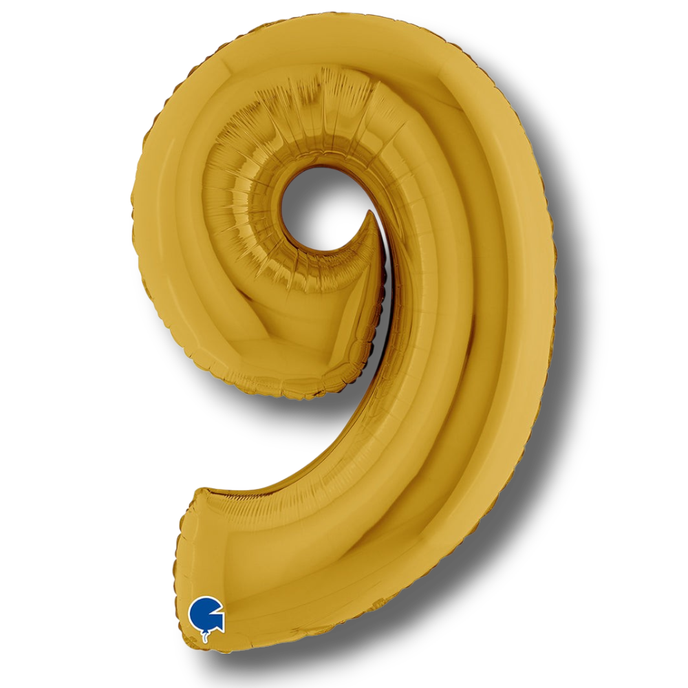 Globo metalizado PartyStore en forma de numero 9 de 40 pulgadas en color dorado brillante para decoracion de fiestas