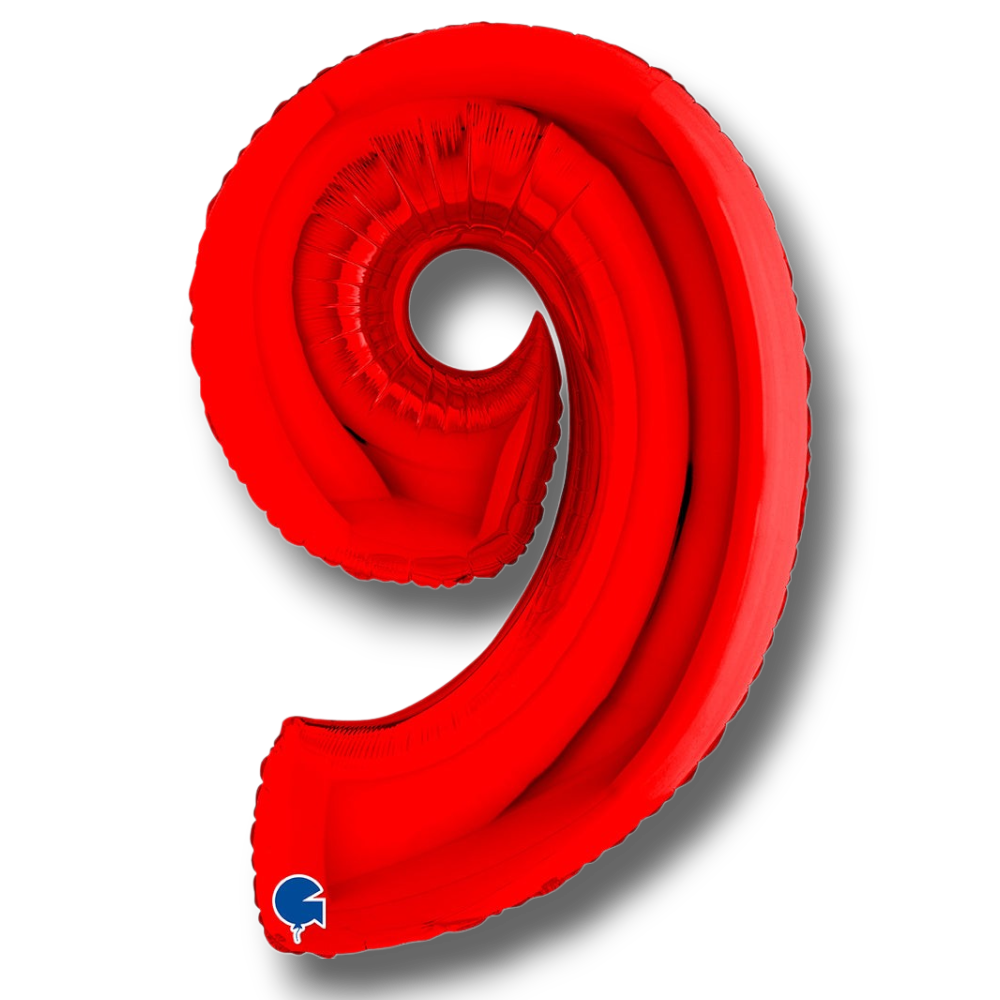 Globo metalizado rojo en forma de numero 9 de 40 pulgadas de PartyStore para decoracion de fiestas