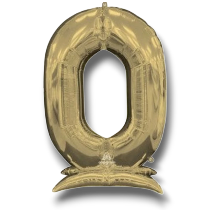 Globo metalizado PartyStore en forma de numero cero color oro de 54 pulgadas con base para decoracion de fiestas