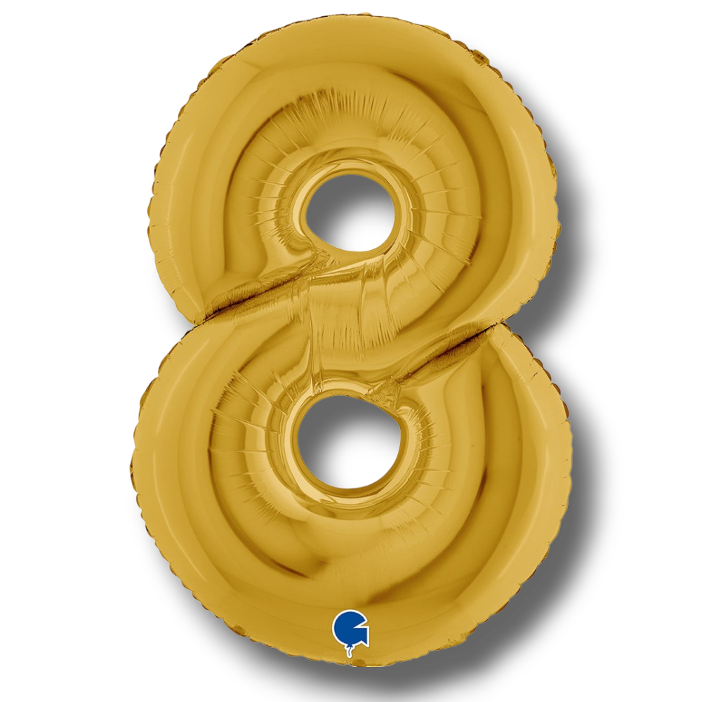 Globo metalizado PartyStore en forma de numero 8 de color dorado brillante para decoracion de fiestas