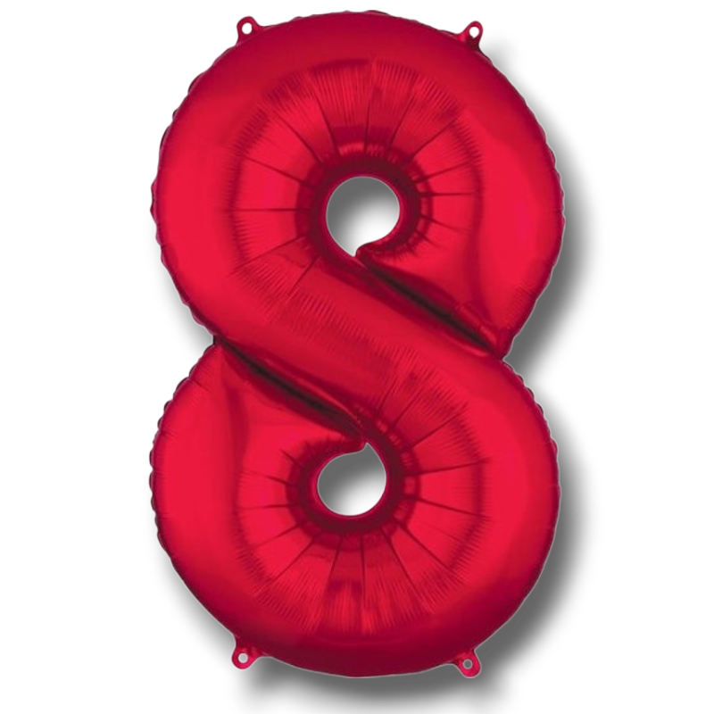 Globo metalizado rojo en forma de numero 8 de 36 pulgadas de PartyStore para decoracion de fiestas