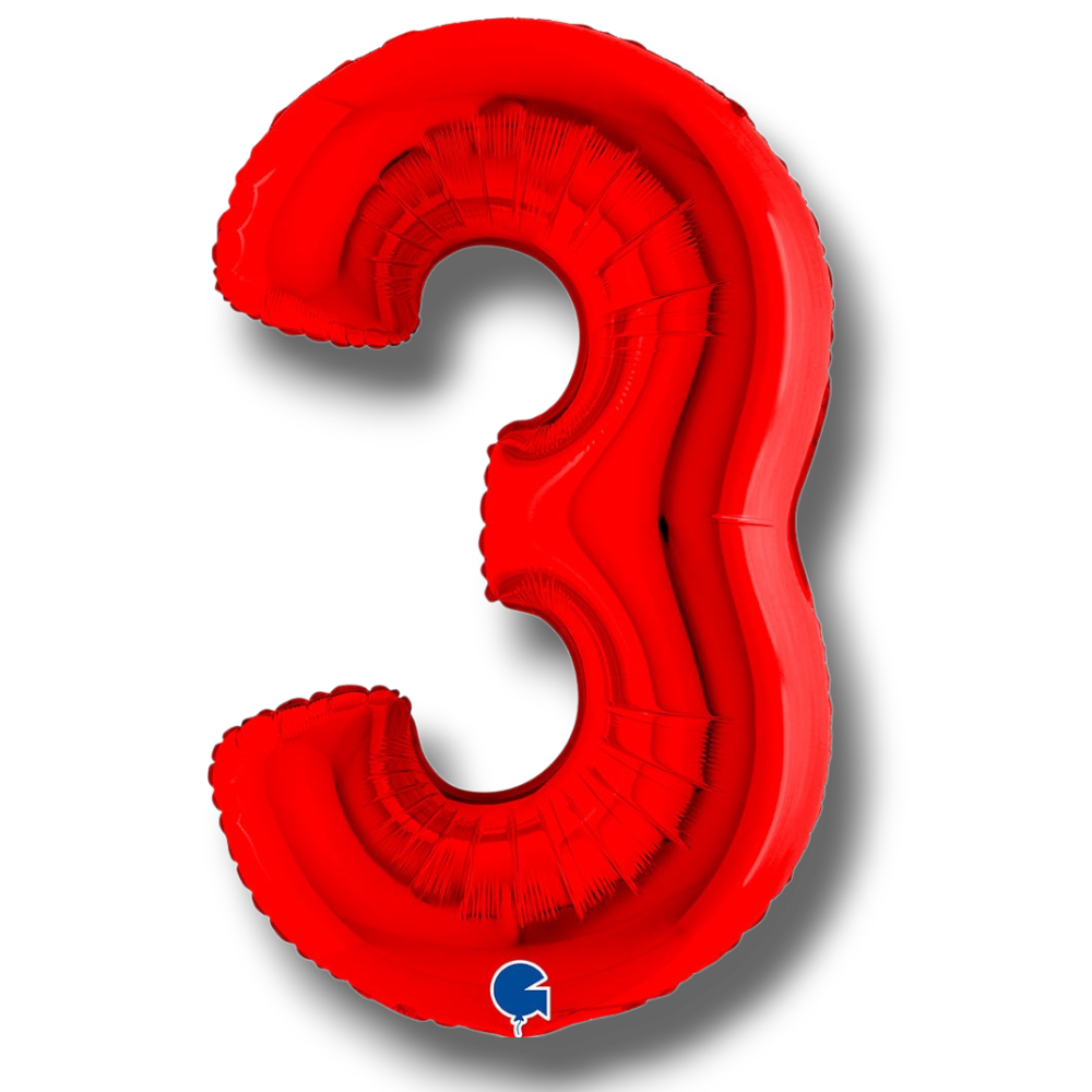 Globo metalizado PartyStore en forma de numero 3 de color rojo brillante de 40 pulgadas para decoracion de fiestas