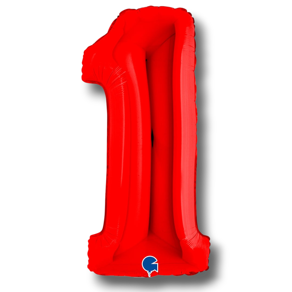 Globo metalizado rojo en forma de numero uno de 40 pulgadas para decoracion de fiestas de PartyStore