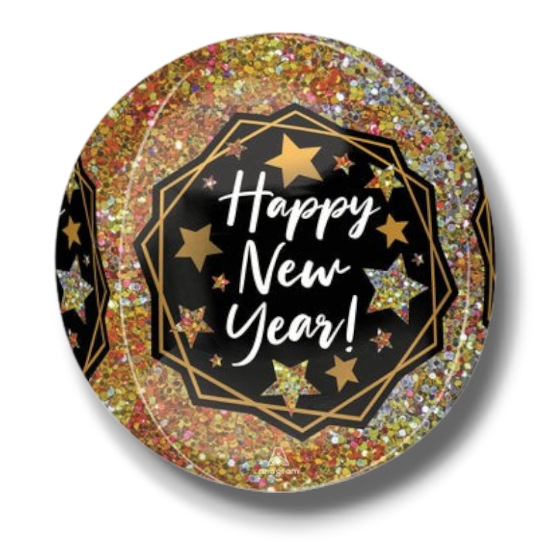Globo redondo PartyStore Orbz con diseño de purpurina dorada y texto Happy New Year con estrellas para Año Nuevo