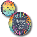 Globo esférico Orbz de PartyStore con diseño de fuegos artificiales, estrellas y texto Happy New Year multicolor