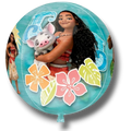 Globo redondo PartyStore Orbz Moana con diseño de Moana y Pua rodeados de flores tropicales sobre fondo azul