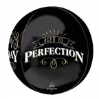 Globo esférico Orbz de PartyStore en color negro con diseño dorado Aged to Perfection para celebraciones de cumpleaños