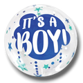 Globo PartyStore Orbz Crystal transparente con diseño de estrellas y texto azul It's a Boy para baby shower