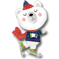 Globo de PartyStore con forma de oso polar patinando, con gorro rojo, suéter azul y bufanda para decoración navideña