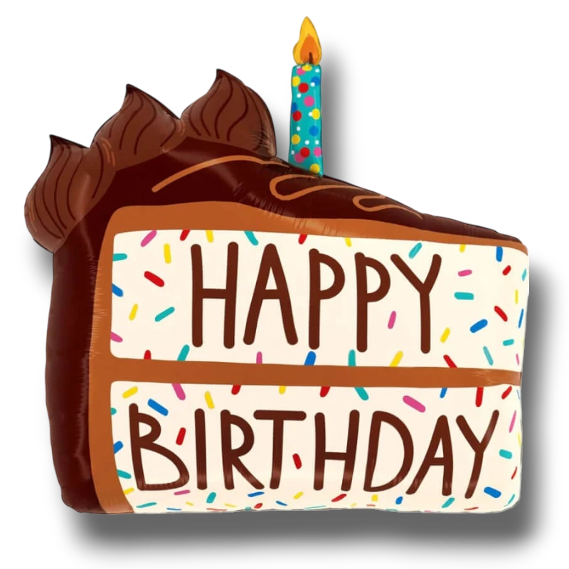 Globo de PartyStore con forma de rebanada de pastel de chocolate con vela y texto Happy Birthday