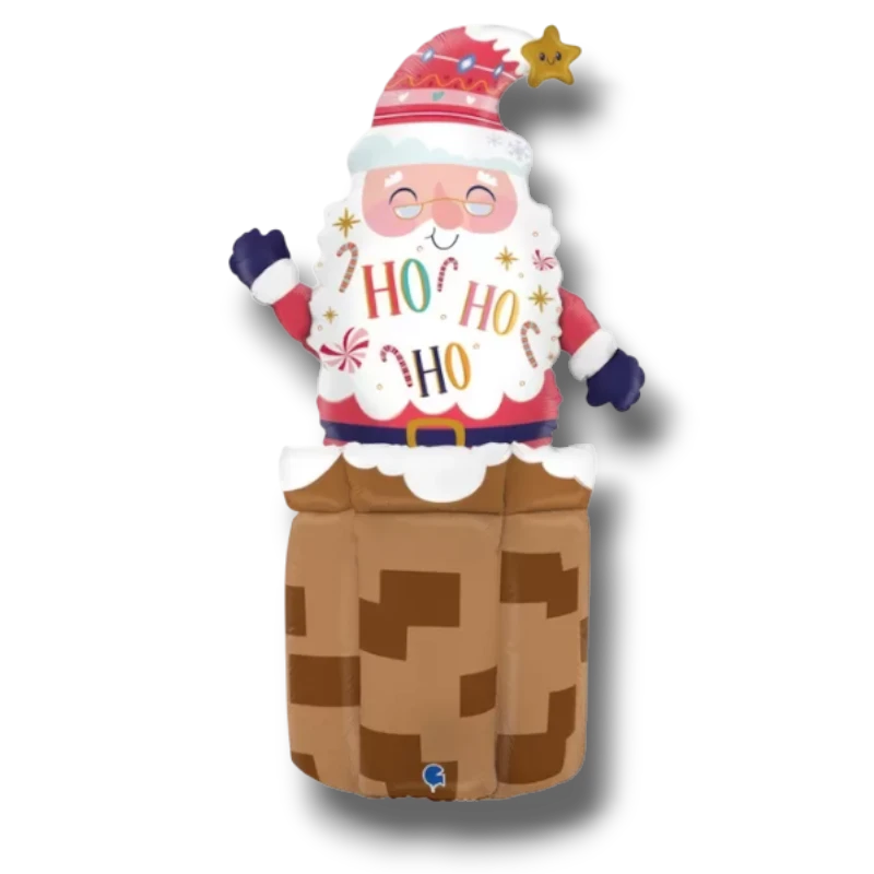 Globo de PartyStore con forma de Santa Claus saliendo de una chimenea, diseño navideño colorido de 28 pulgadas
