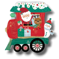 Globo de PartyStore con forma de tren navideño North Pole Express, con Santa, un reno y un muñeco de nieve