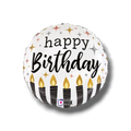 Globo de 18 pulgadas PartyStore con diseño de velas de cumpleaños, acabado metálico satinado y texto Happy Birthday