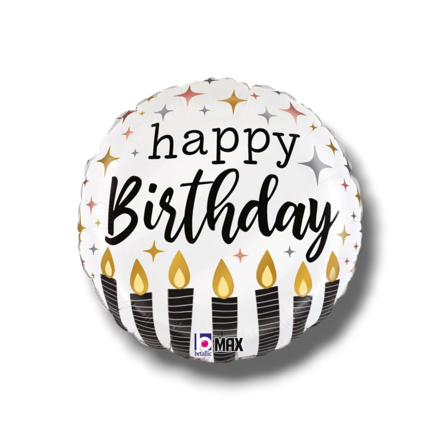 Globo de 18 pulgadas PartyStore con diseño de velas de cumpleaños, acabado metálico satinado y texto Happy Birthday