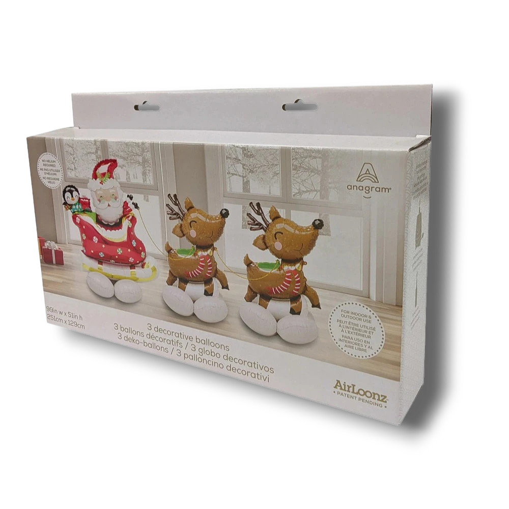 Caja de globos decorativos AirLoonz PartyStore con diseño de trineo de Santa Claus y renos para Navidad