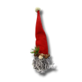 Gnomo decorativo PartyStore con gorro rojo alto, barba gris rizada y detalles de piñas y ramas de pino navideño