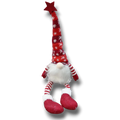 Gnomo navideño PartyStore rojo con gorro largo de copos de nieve, barba blanca y estrella decorativa
