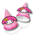 Gorritos de fiesta PartyStore con diseño de My Melody en color rosa con rayas y detalles de corazones