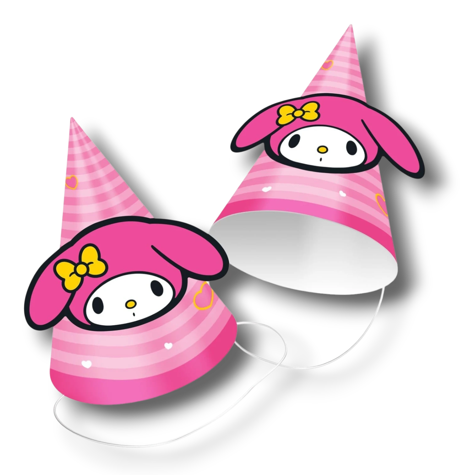 Gorritos de fiesta PartyStore con diseño de My Melody en color rosa con rayas y detalles de corazones