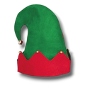 Gorro de duende PartyStore en fieltro verde y rojo con cascabeles dorados para disfraz navideño