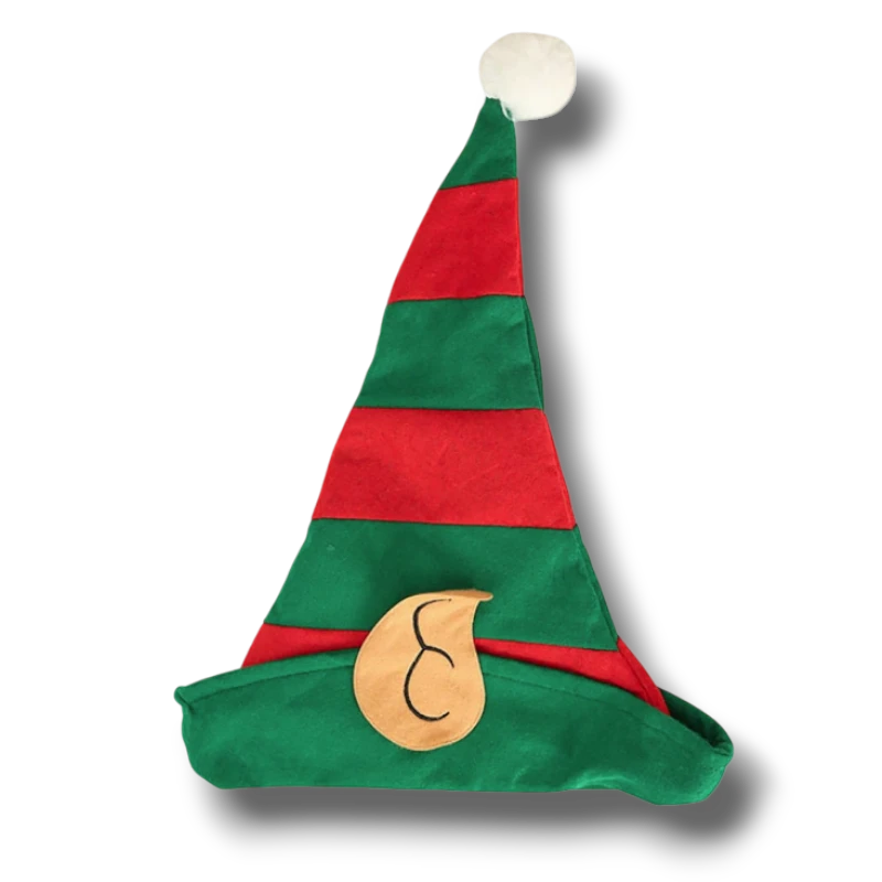 Gorro de duende PartyStore a rayas rojas y verdes con orejas de fieltro y pompón blanco para disfraz navideño