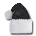 Gorro de Santa PartyStore negro con acabado brillante y borde de felpa blanca con pompón a juego