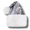Gorro de Santa Claus PartyStore en color plateado brillante con borde y pompón de felpa blanca suave