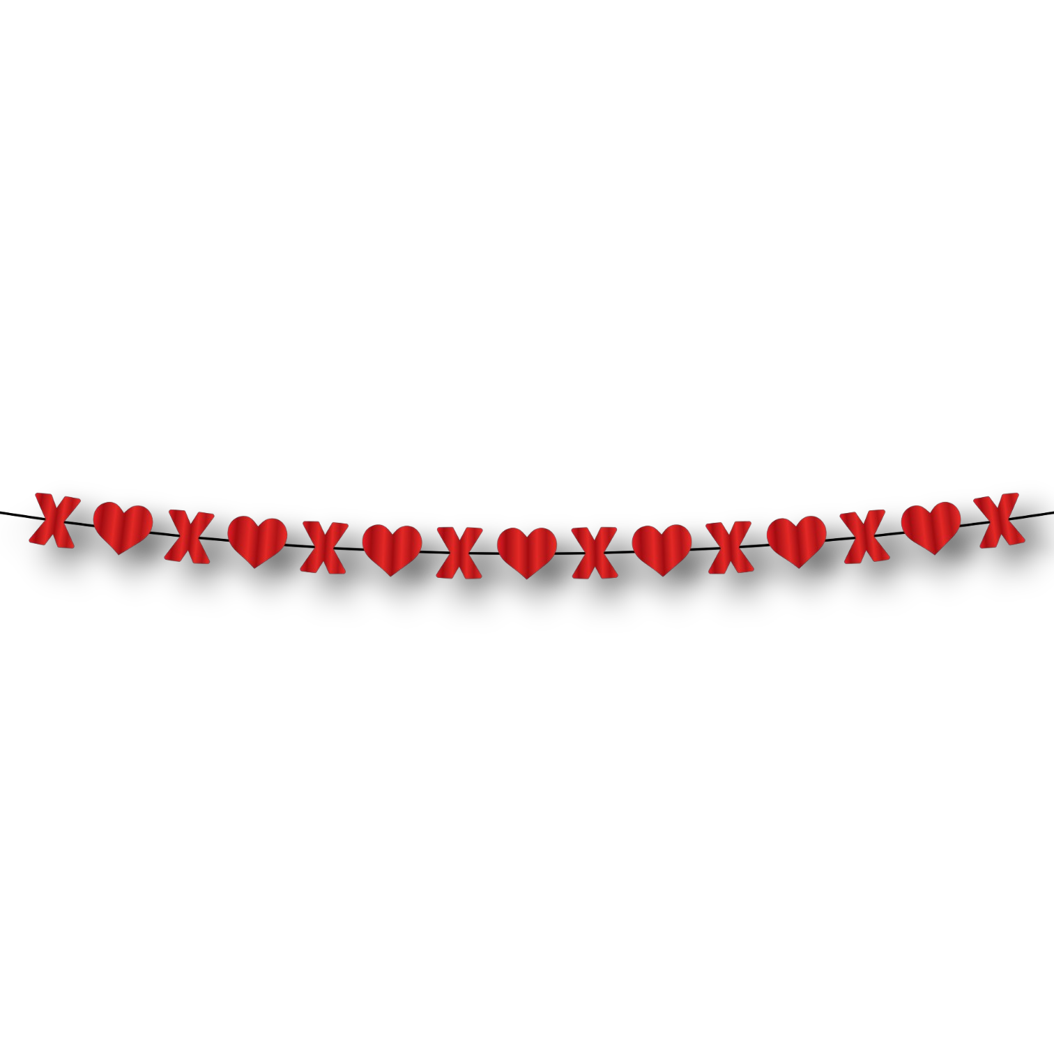Guirnalda decorativa PartyStore con corazones rojos y letras X en papel para celebraciones de San Valentín