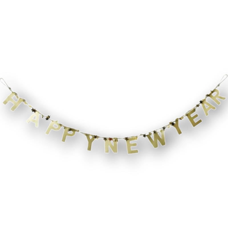 Guirnalda PartyStore Happy New Year con letras doradas brillantes y estrellas decorativas para celebraciones