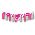 Guirnalda de pompones PartyStore con temática Barbie en tonos rosa y blanco para decoración de fiestas
