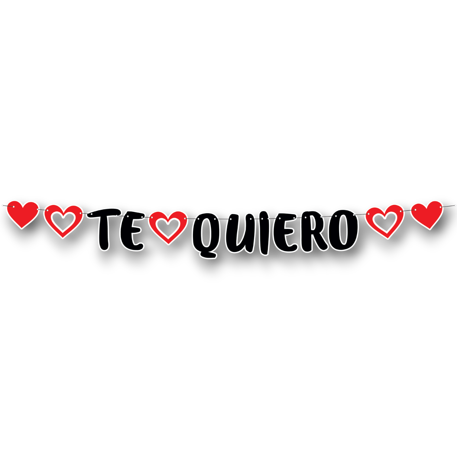 Guirnalda PartyStore con letras negras Te Quiero y corazones rojos decorativos para celebraciones románticas