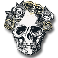 Individuales de papel PartyStore con forma de calavera, rosas y mariposa en estilo ilustración en blanco y negro.