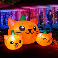 Decoración inflable PartyStore de trío de calabazas con forma de gatitos iluminados para Halloween de 1.55 metros