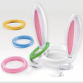 Juego de lanzamiento de anillos inflable de Pascua PartyStore con orejas de conejo blancas y rosas y anillos de colores