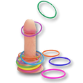 Juego de despedida de soltera PartyStore con figura de Willy y aros de plástico de colores para lanzar