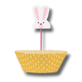Kit de 24 capacillos amarillos con lunares blancos y topper de conejo para cupcakes de PartyStore