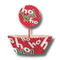Kit de cupcakes PartyStore con diseño navideño rojo y blanco, incluye capacillos y toppers con texto Ho Ho Ho