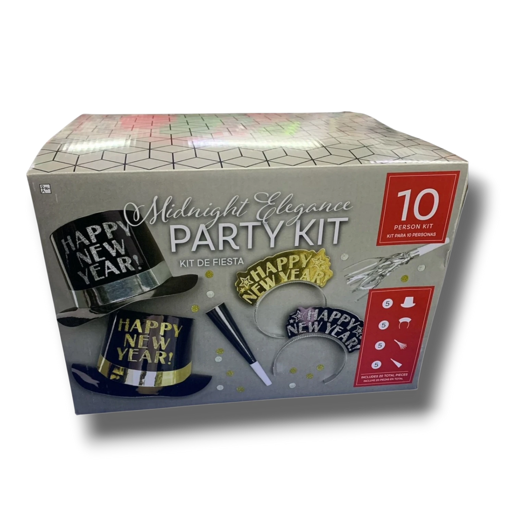 Kit de fiesta PartyStore Midnight Elegance para 10 personas con sombreros, diademas y matracas para Año Nuevo