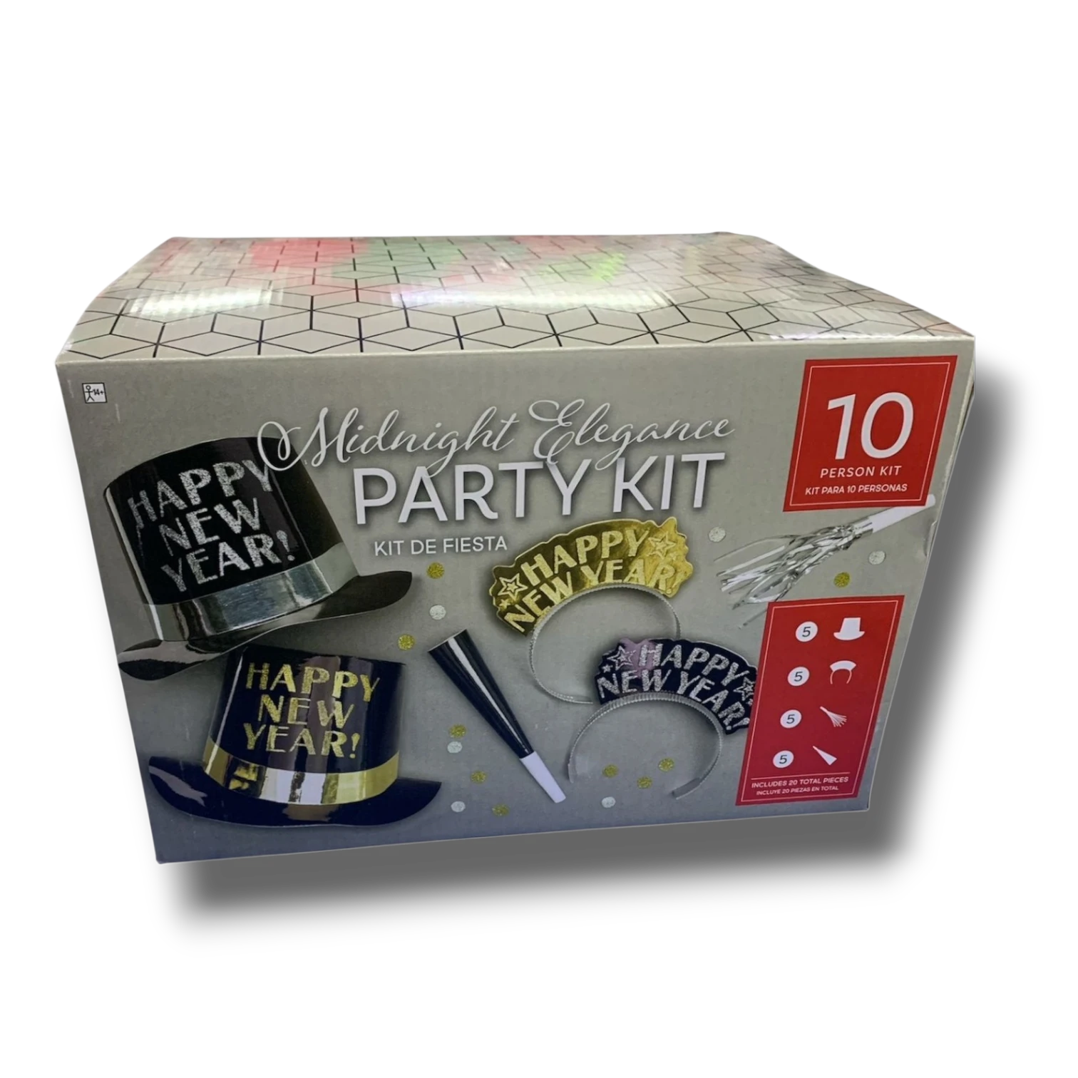 Kit de fiesta PartyStore Midnight Elegance para 10 personas con sombreros, diademas y matracas para Año Nuevo