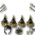 Kit de fiesta PartyStore para Año Nuevo con sombreros negros y dorados, diademas, collares de cuentas y matracas