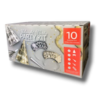 Kit de fiesta PartyStore Midnight para 10 personas con sombreros, diademas y matracas en tonos dorados y plateados