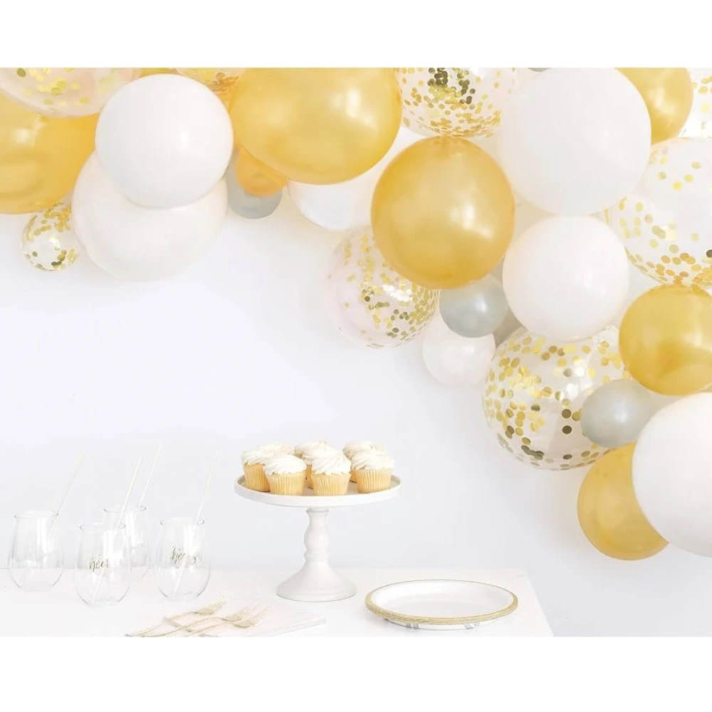 Kit de 40 globos PartyStore en tonos dorado y blanco con confeti brillante para decoración de fiestas y eventos