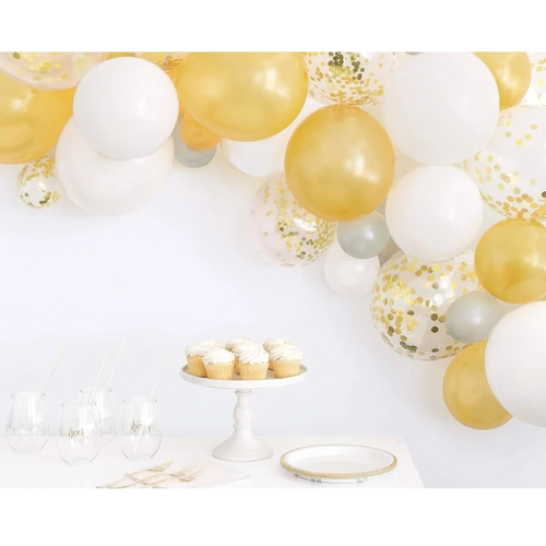 Kit de 40 globos PartyStore en tonos dorado y blanco con confeti brillante para decoración de fiestas y eventos