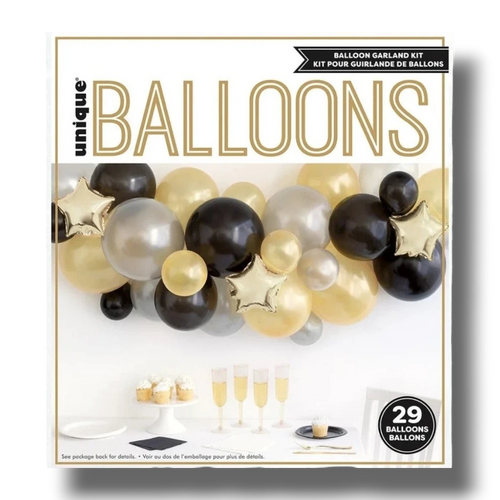 Kit de guirnalda de globos PartyStore en negro, dorado y plateado con globos de estrella para decoración de Año Nuevo